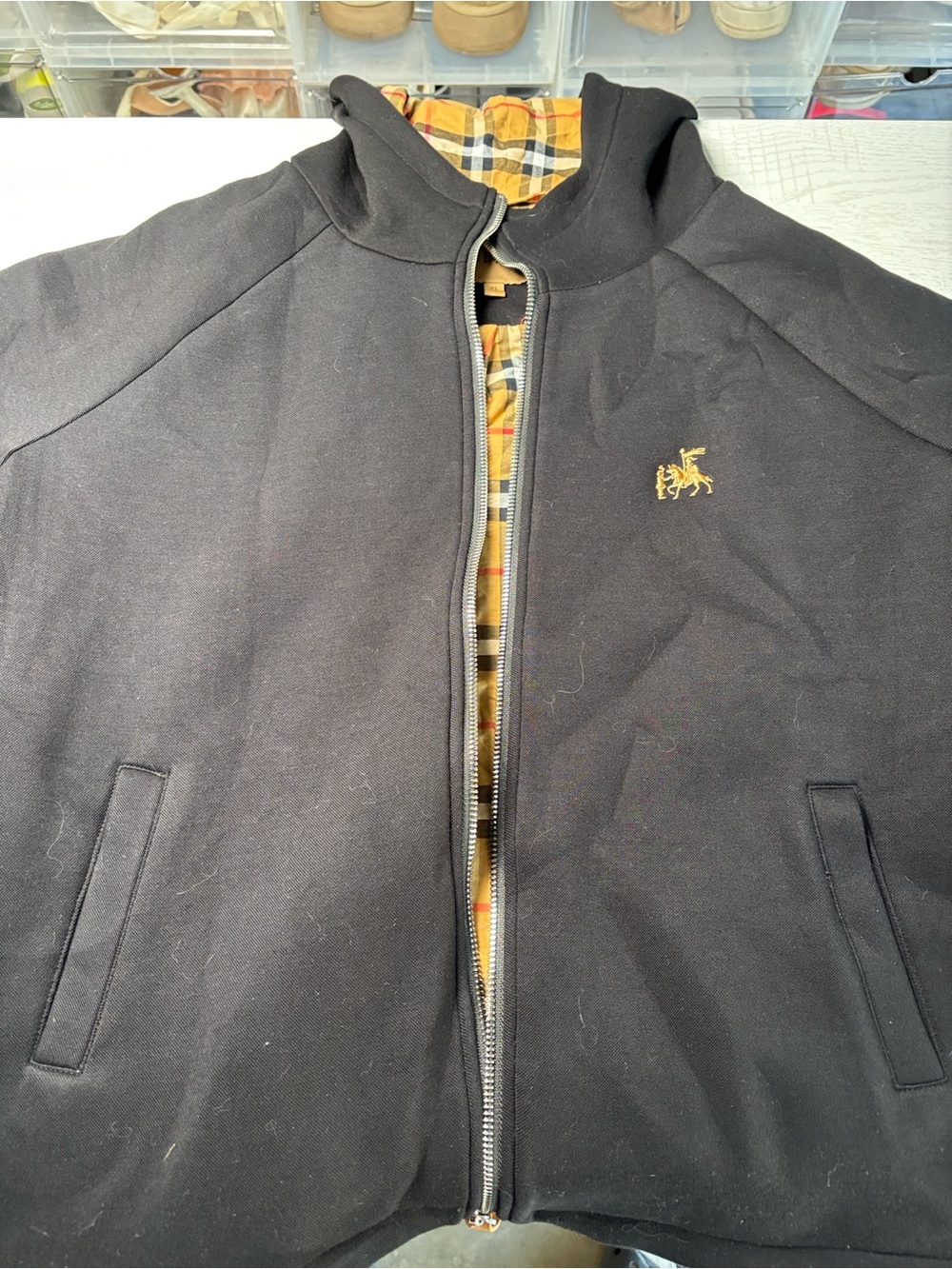 Source Unknown Black Zip Jacket with Yellow Plaid Lining